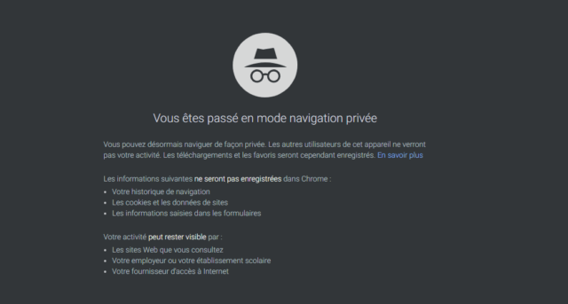 Mode navigation privée de google Chrome